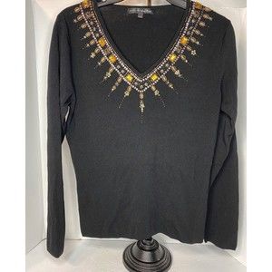 Pierri New York Sequins V-Neck Sweater Size Large